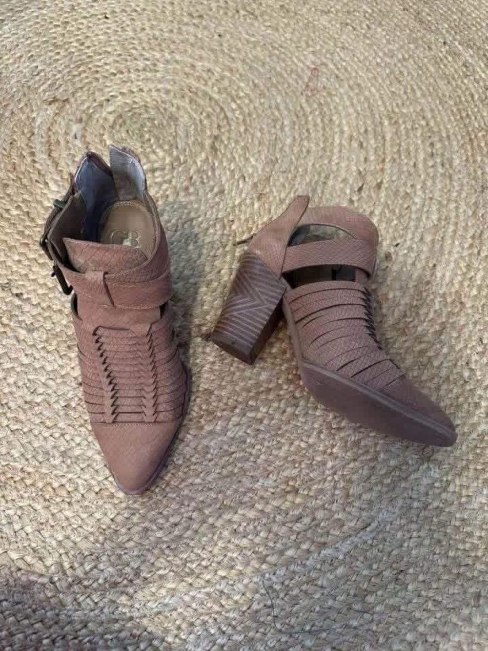 Gianni Bini Dusty Taupe Woven Block Heel Ankle Booties